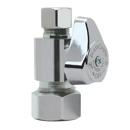 Shut-Off Valve 1/2" Compression T X 3/8" S Compression Brass Chrome-Plated Shut-Off Valve 1/2" Compression T X 3/8" S Compression Brass Chrome-Plated