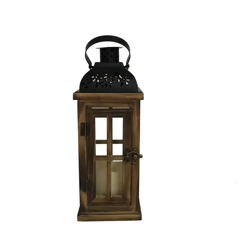 Lantern 12" Metal/Wood Decorative Black/Brown Black/Brown Lantern 12" Metal/Wood Decorative Black/Brown Black/Brown