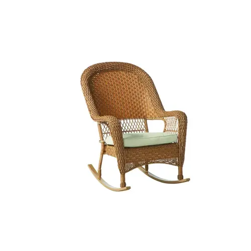 Rocking Chair Palmaro Tan Wicker Frame Stackable White Rocking Chair Palmaro Tan Wicker Frame Stackable White