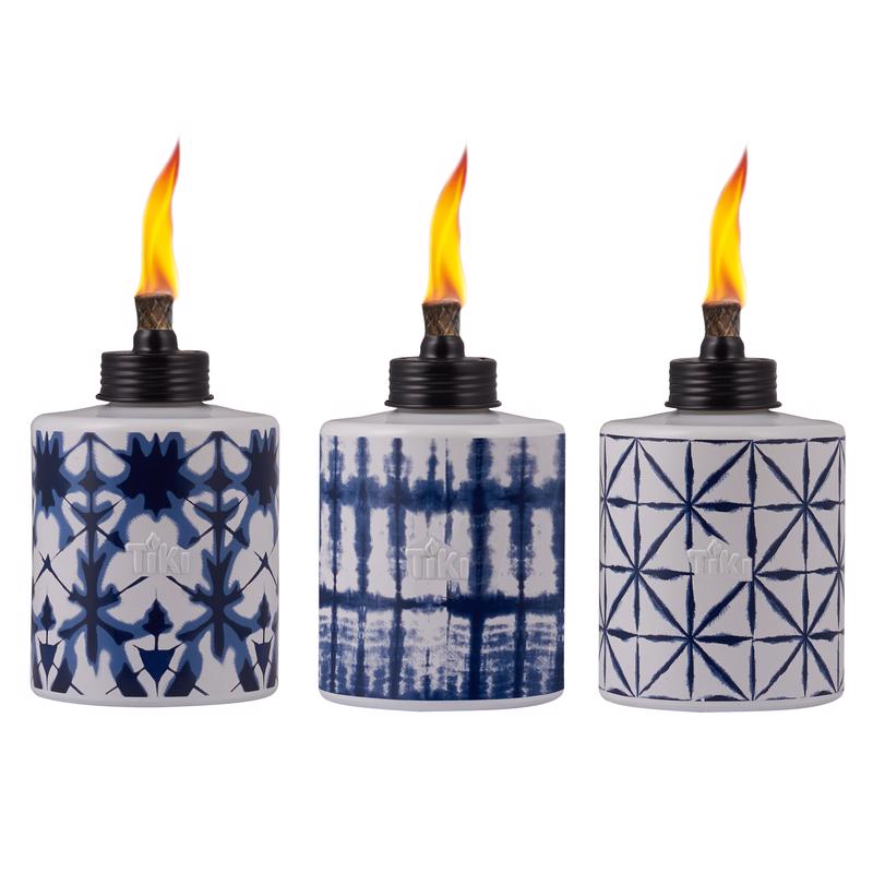 Tiki 1120101 Tabletop Torch Blue/White Glass 5.75" Tiedye Blue/White