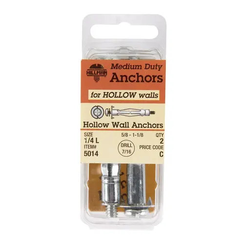 Hollow Wall Anchors 1/4" D X 2 3/4" L Steel Pan Head Pair Hollow Wall Anchors 1/4" D X 2 3/4" L Steel Pan Head Pair