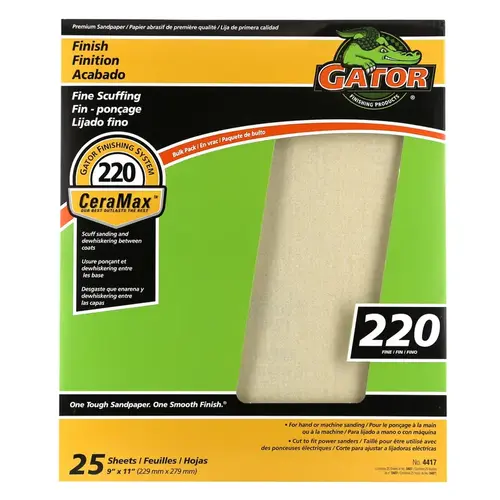 Sandpaper CeraMax 11" L X 9" W 220 Grit Ceramic - pack of 25 Sandpaper CeraMax 11" L X 9" W 220 Grit Ceramic - pack of 25