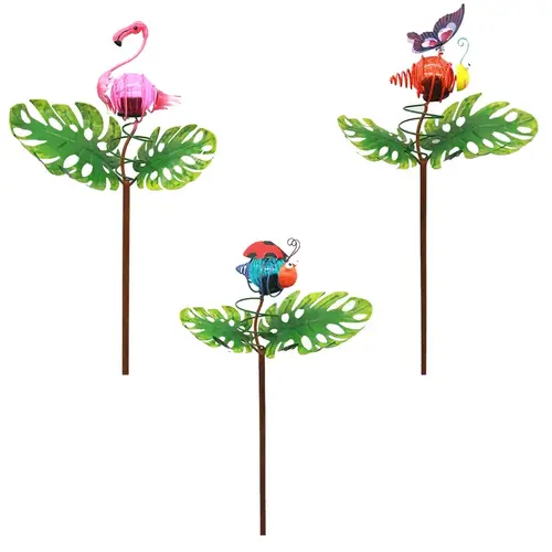 Solar Garden Stake Multicolored Iron 37.37" H Leaf with Critter Multicolored - pack of 12 Solar Garden Stake Multicolored Iron 37.37" H Leaf with Critter Multicolored - pack of 12