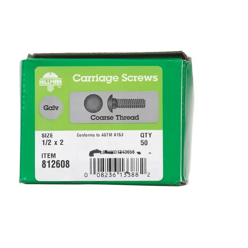 Carriage Bolt 1/2" P X 2" L Hot Dipped Galvanized Steel Hot Dipped Galvanized Carriage Bolt 1/2" P X 2" L Hot Dipped Galvanized Steel Hot Dipped Galvanized