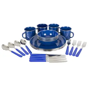 Stansport 8064274 Stansport Camping Tableware Set, Steel, Blue, Enamel