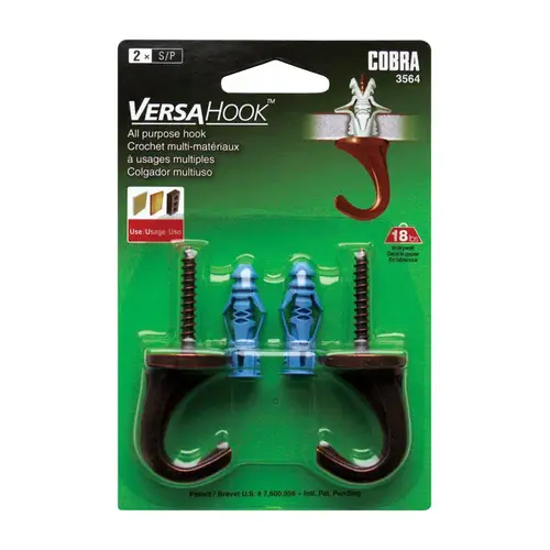 All Purpose Hanger VersaHook Bronze Brown Self-Drilling 20 lb Bronz - 2 per pack x5 packs All Purpose Hanger VersaHook Bronze Brown Self-Drilling 20 lb Bronz - 2 per pack x5 packs