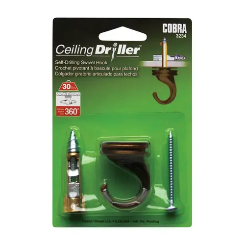 Hook Ceiling Driller 5-1/2" L Antique Steel Self-Drilling Ceiling 30 lb. cap. Antique - pack of 5 Hook Ceiling Driller 5-1/2" L Antique Steel Self-Drilling Ceiling 30 lb. cap. Antique - pack of 5