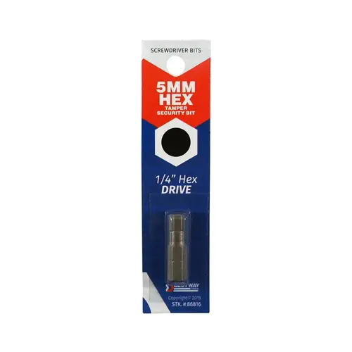 Tamper-Proof Security Bit Hex 5 mm X 1" L Carbon Steel