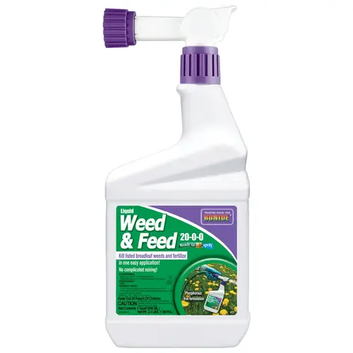Weed and Feed Lawn Fertilizer, 1 qt, Liquid, 20-0-0 N-P-K Ratio Amber Weed and Feed Lawn Fertilizer, 1 qt, Liquid, 20-0-0 N-P-K Ratio Amber