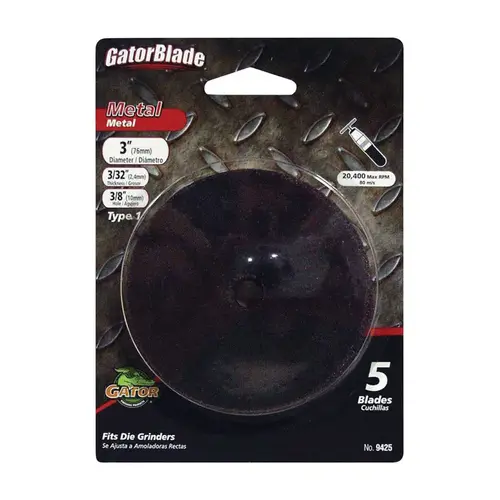 Cut-Off Wheel, 3 in Dia, 3/32 in Thick, 3/8 in Arbor - pack of 5 Cut-Off Wheel, 3 in Dia, 3/32 in Thick, 3/8 in Arbor - pack of 5