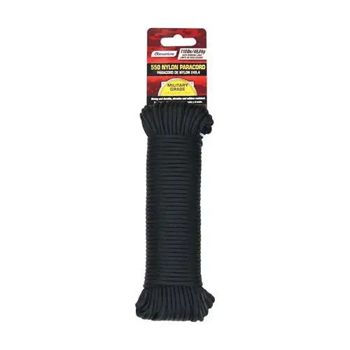 Paracord 5/32" D X 100 ft. L Black Braided Nylon Black Paracord 5/32" D X 100 ft. L Black Braided Nylon Black