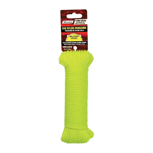 Paracord 5/32" D X 100 ft. L Yellow Braided Nylon Yellow Paracord 5/32" D X 100 ft. L Yellow Braided Nylon Yellow