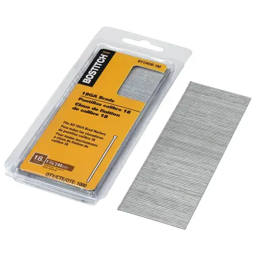 Nail, 1-3/4 in L, 18 Gauge, Steel, Coated, Brad Head, Smooth Shank Brown - pack of 1000