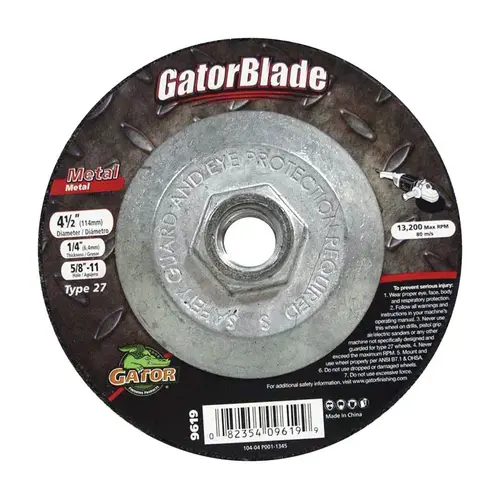 Cut-Off Wheel, 4-1/2 in Dia, 1/4 in Thick, 5/8-11 in Arbor, 24 Grit, Silicone Carbide Abrasive Cut-Off Wheel, 4-1/2 in Dia, 1/4 in Thick, 5/8-11 in Arbor, 24 Grit, Silicone Carbide Abrasive