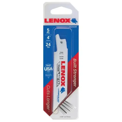 Reciprocating Saw Blade, 3/4 in W, 4 in L, 24 TPI, Bi-Metal Cutting Edge White - pack of 5 Reciprocating Saw Blade, 3/4 in W, 4 in L, 24 TPI, Bi-Metal Cutting Edge White - pack of 5