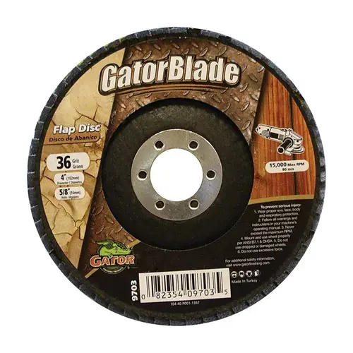 Flap Disc, 4 in Dia, 5/8 in Arbor, 36 Grit, Zirconium Oxide Abrasive Flap Disc, 4 in Dia, 5/8 in Arbor, 36 Grit, Zirconium Oxide Abrasive