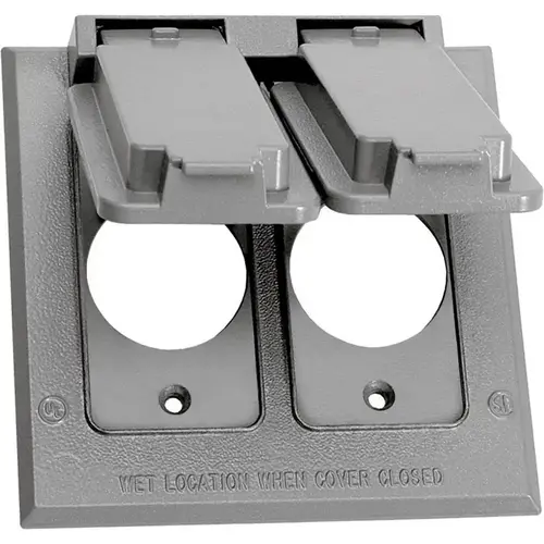 15/20 Amp Receptacle Cover Square Metal 2 gang Wet Locations Gray 15/20 Amp Receptacle Cover Square Metal 2 gang Wet Locations Gray