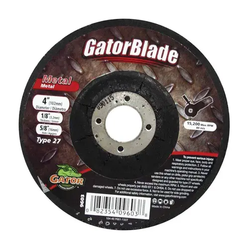 Cut-Off Wheel, 4 in Dia, 1/8 in Thick, 5/8 in Arbor, 24 Grit, Silicone Carbide Abrasive Cut-Off Wheel, 4 in Dia, 1/8 in Thick, 5/8 in Arbor, 24 Grit, Silicone Carbide Abrasive