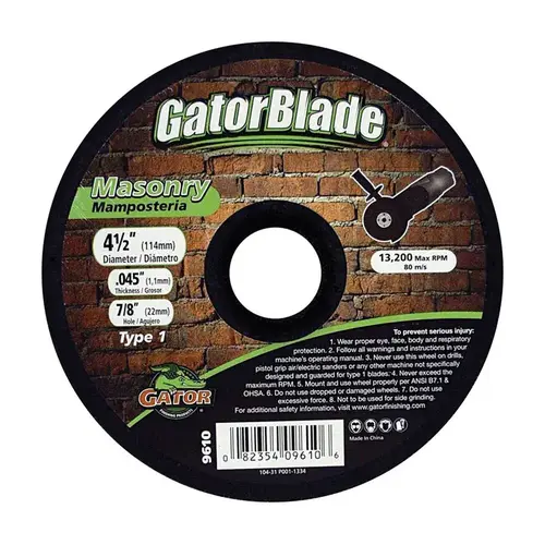 Cut-Off Wheel, 4-1/2 in Dia, 0.045 in Thick, 7/8 in Arbor, 24 Grit Cut-Off Wheel, 4-1/2 in Dia, 0.045 in Thick, 7/8 in Arbor, 24 Grit
