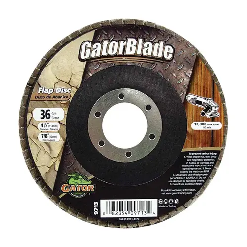 Flap Disc 4-1/2" D X 7/8" Zirconia Aluminum Oxide 36 Grit Flap Disc 4-1/2" D X 7/8" Zirconia Aluminum Oxide 36 Grit