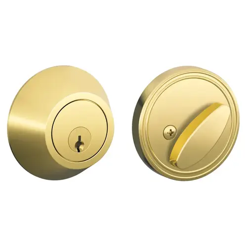 Single Cylinder Deadbolt Vis Pack Bright Brass Finish with C Keyway, Adjustable Latch and Radius Strike Single Cylinder Deadbolt Vis Pack Bright Brass Finish with C Keyway, Adjustable Latch and Radius Strike