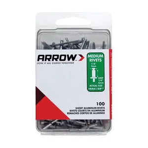 Arrow RMA1/8IP Rivets, Medium, Aluminum, 1/8 x 1/4-In., 100-Ct. Silver