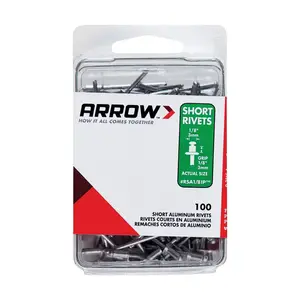 Arrow RSA1/8IP Pop Rivet, Short, 1/8 in L, Aluminum Silver - pack of 100
