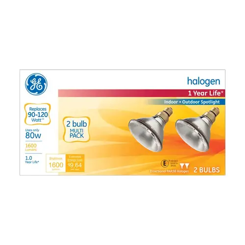 Halogen Bulb 80 W PAR38 Spotlight 1,600 lm White Frosted Pair Halogen Bulb 80 W PAR38 Spotlight 1,600 lm White Frosted Pair