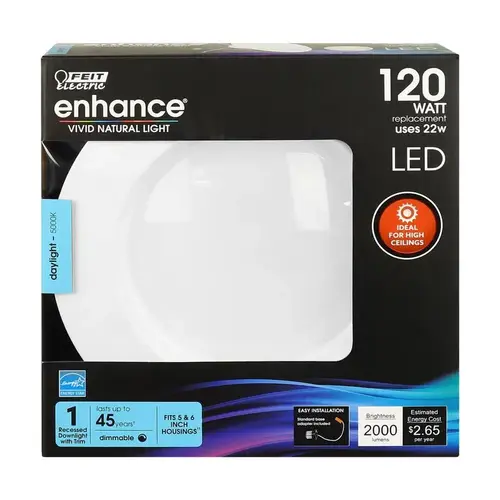 Dimmable Recessed Downlight Enhance Daylight 5-6" W Aluminum LED 120 W Daylight Dimmable Recessed Downlight Enhance Daylight 5-6" W Aluminum LED 120 W Daylight