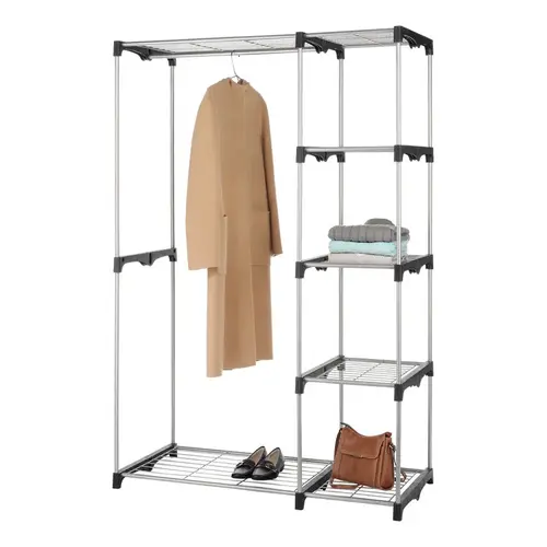 Double Rod Standing Closet 68" H X 45-13/32" W X 19-1/5" L Plastic/Steel Black/Silver