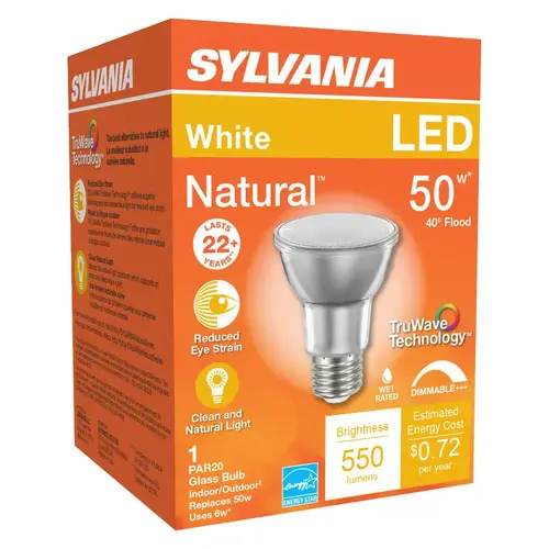 Natural LED Bulb, Spotlight, PAR20 Lamp, E26 Lamp Base, Dimmable, Cool White Light, 3000 K Color Temp