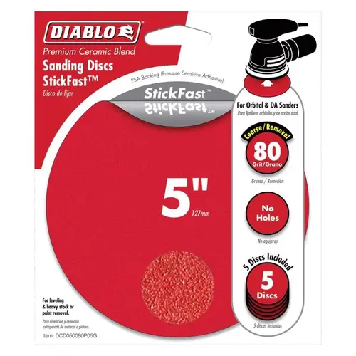 Sanding Disc StickFast 5" Ceramic Blend Pressure Sensitive Adhesive 80 Grit Coarse Red Sanding Disc StickFast 5" Ceramic Blend Pressure Sensitive Adhesive 80 Grit Coarse Red