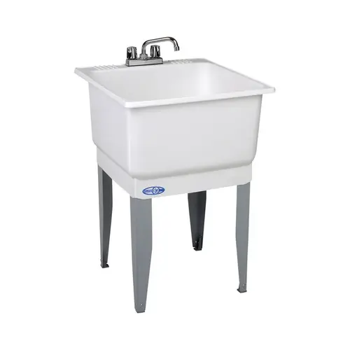 UTILATUB Series Laundry Tub Combo Kit, 20 gal Capacity, 33 in OAH, Polypropylene, White, Floor Mounting