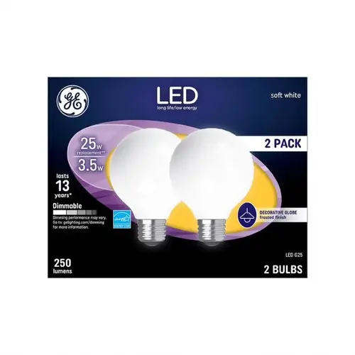 LED Light Bulb G25 E26 (Medium) Soft White 25 Watt Equivalence Frosted Pair