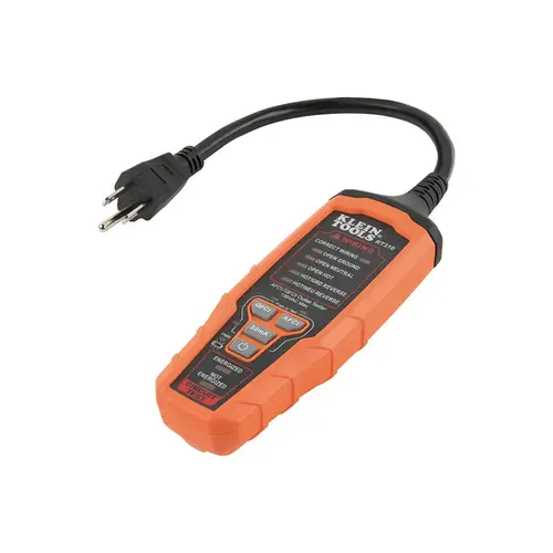 Circuit Continuity & Voltage Testers; Tester Type: Receptacle Tester with GFCI ; Display Type: LED ; Power Supply: AAA Battery ; Includes: (3) AAA Batteries ; Standards: CATIII 135V ; Product Service Code: 6625 Black/Orange Circuit Continuity & Voltage Testers; Tester Type: Receptacle Tester with GFCI ; Display Type: LED ; Power Supply: AAA Battery ; Includes: (3) AAA Batteries ; Standards: CATIII 135V ; Product Service Code: 6625 Black/Orange