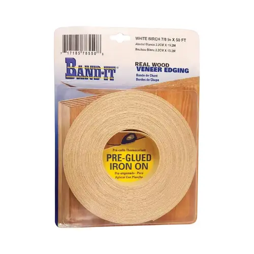 Real Wood Veneer Edging .030" X 7/8" W X 50 ft. L White Birch Real Wood Veneer Edging .030" X 7/8" W X 50 ft. L White Birch