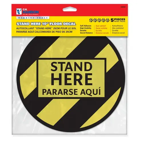 Stand Here Floor Decal, 10 in W, Black/Yellow - pack of 5 Stand Here Floor Decal, 10 in W, Black/Yellow - pack of 5