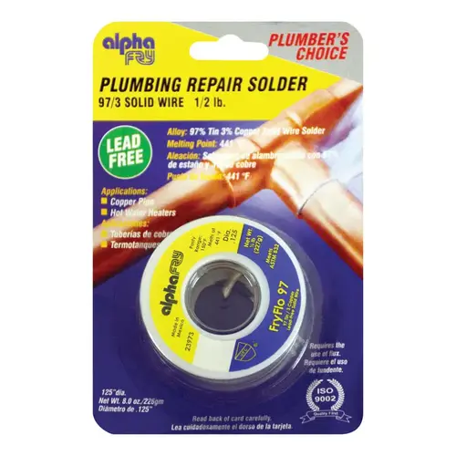 Plumbing Solder FryFlo 97 8 oz Lead-Free 0.125" D Tin/Copper Plumbing Solder FryFlo 97 8 oz Lead-Free 0.125" D Tin/Copper
