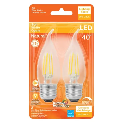 LED Bulb Natural B10 E26 (Medium) Soft White 40 W Clear Pair