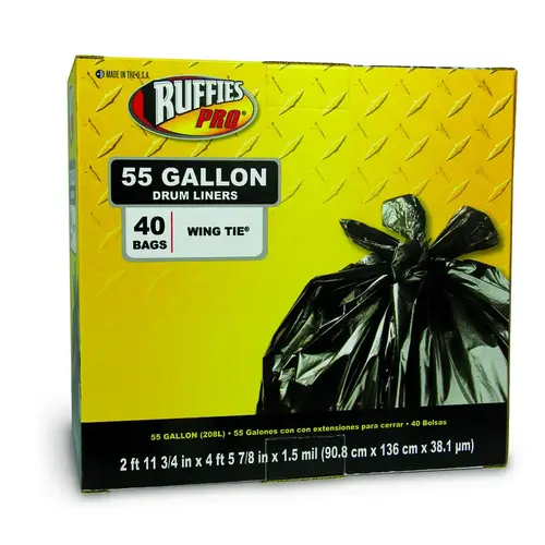 Drum Liners 55 gal Wing Ties 40 pk 1.5 mil Black Drum Liners 55 gal Wing Ties 40 pk 1.5 mil Black