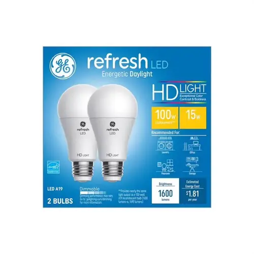 LED Bulb Refresh HD A19 E26 (Medium) Daylight 100 Watt Equivalence Frosted Pair LED Bulb Refresh HD A19 E26 (Medium) Daylight 100 Watt Equivalence Frosted Pair