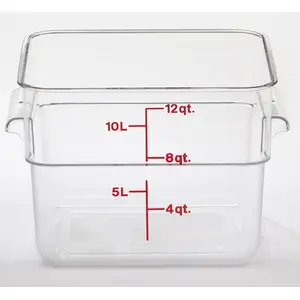 CAMBRO 12SFSCW135 Cambro 12 Quart Clear Measuring Plastic Square Container, 6 Each