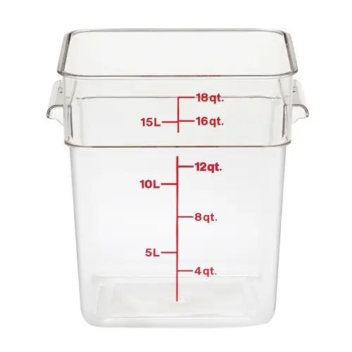Cambro 18 Quart Clear Measuring Plastic Square Container, 6 Each Cambro 18 Quart Clear Measuring Plastic Square Container, 6 Each