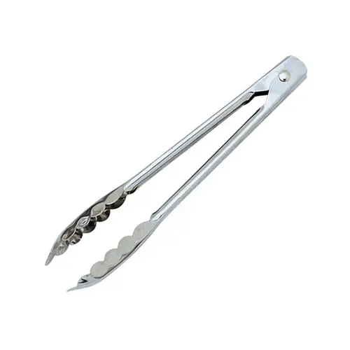 9 In. Stainless Steel Locking Serving Tongs Silver