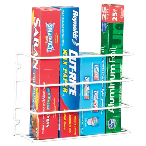 12 In. L. x 3-5/8 in. D. x 8 In. H. Kitchen Wrap Rack White 12 In. L. x 3-5/8 in. D. x 8 In. H. Kitchen Wrap Rack White