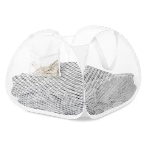 Pop-up Laundry Hamper White Mesh Fabric White Pop-up Laundry Hamper White Mesh Fabric White