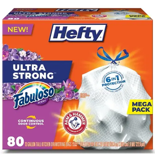 Tall Kitchen Bags Ultra Strong 13 gal Fabuloso Scent Drawstring White - pack of 3