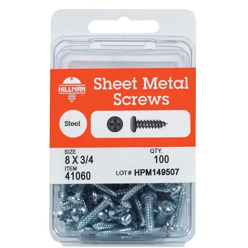 Sheet Metal Screws No. 10 S X 1" L Phillips Pan Head 75 Zinc-Plated Sheet Metal Screws No. 10 S X 1" L Phillips Pan Head 75 Zinc-Plated