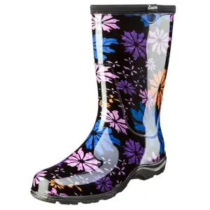 Sloggers 5016FP07 Women's Size 7 Black w/Flowers Rain & Garden Rubber Boot