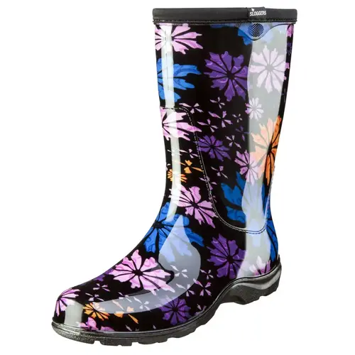 Women's Size 9 Black w/Flowers Rain & Garden Rubber Boot